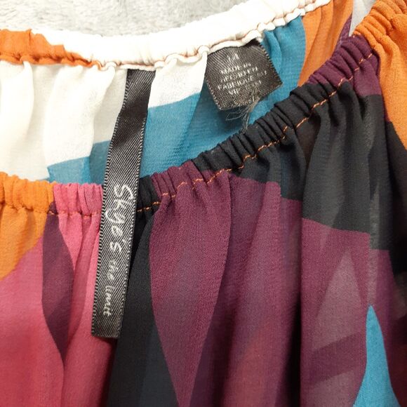 Skye's The Limit Multicolored Elastic Neckline Sheer Blouse Size 14 - Picture 2 of 7